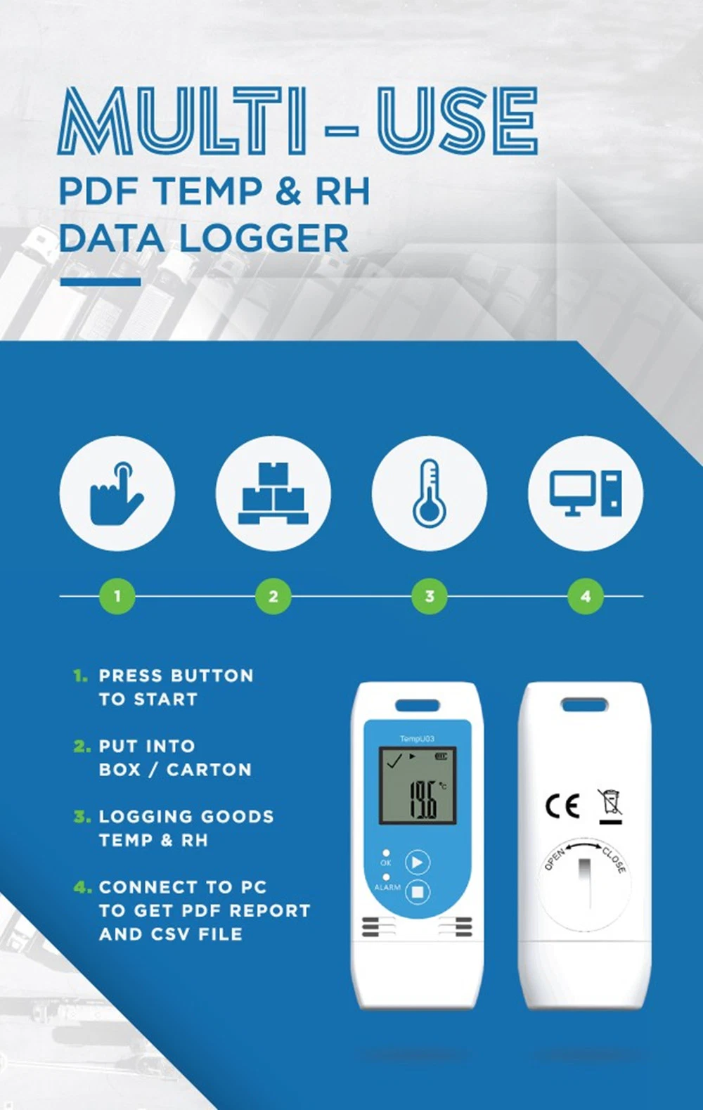 Tempu03 Warehouse Management for Logistics Transportation for Temperature Humidity Recording for Cold Chain